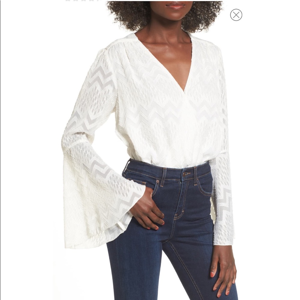 WAYF Christi bell sleeve white bodysuit top blouse